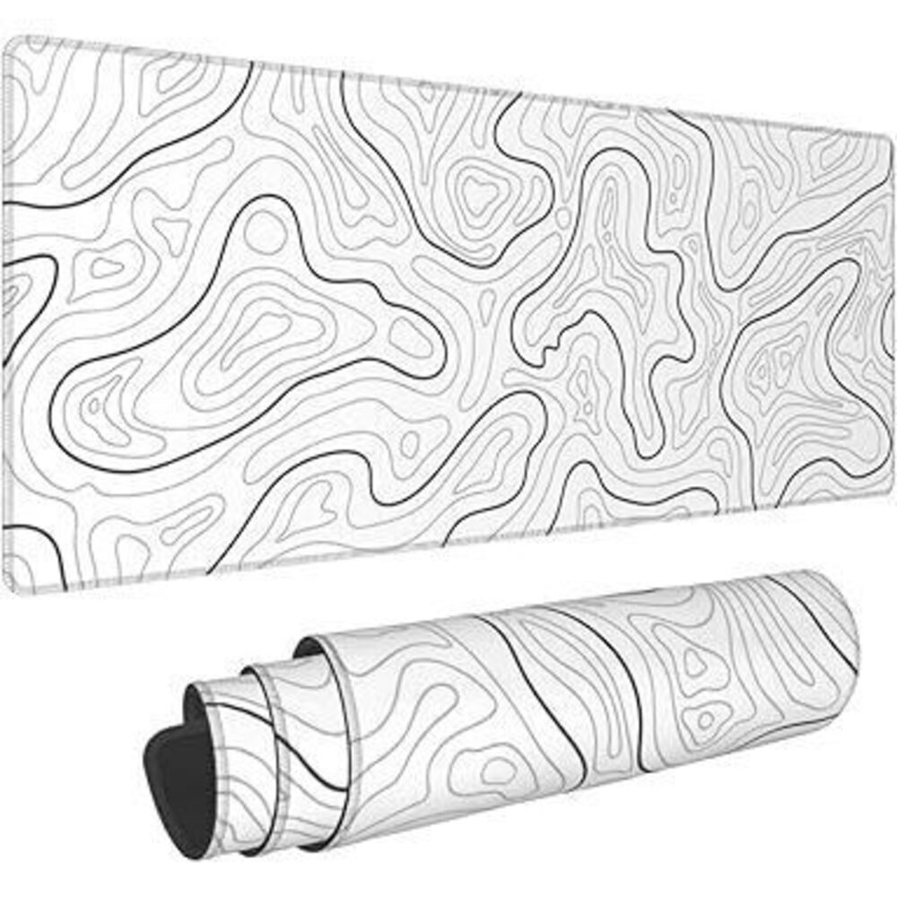Abstract Topographic Map White Grey Black Gaming Mouse Pad Long Mouse Pad Large